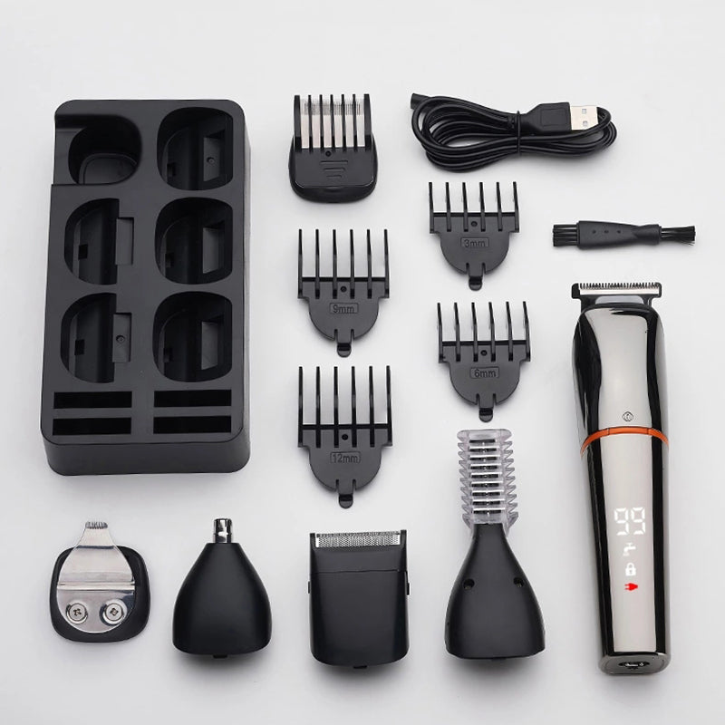 6 In 1 Hair Clipper Cordless Men Body Trimmer Shaving Machine Electric Beard Shaver Razor Ear Nose Trimmer Low Noise
