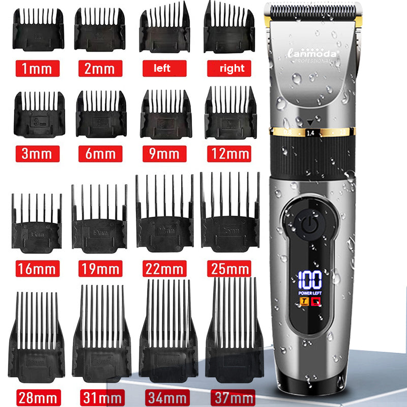 Professional Hair Clipper Rechargeable Electric Trimmer For Men Beard With Long Guide Combs Barber Cutting Machine Haircut LED Screen