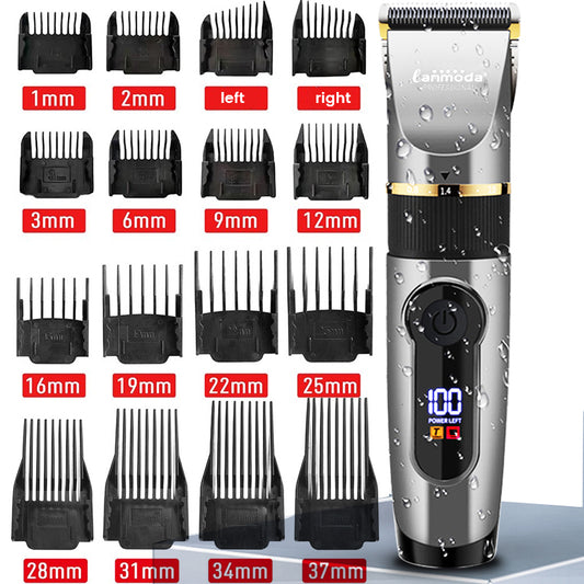 Professional Hair Clipper Rechargeable Electric Trimmer For Men Beard With Long Guide Combs Barber Cutting Machine Haircut LED Screen