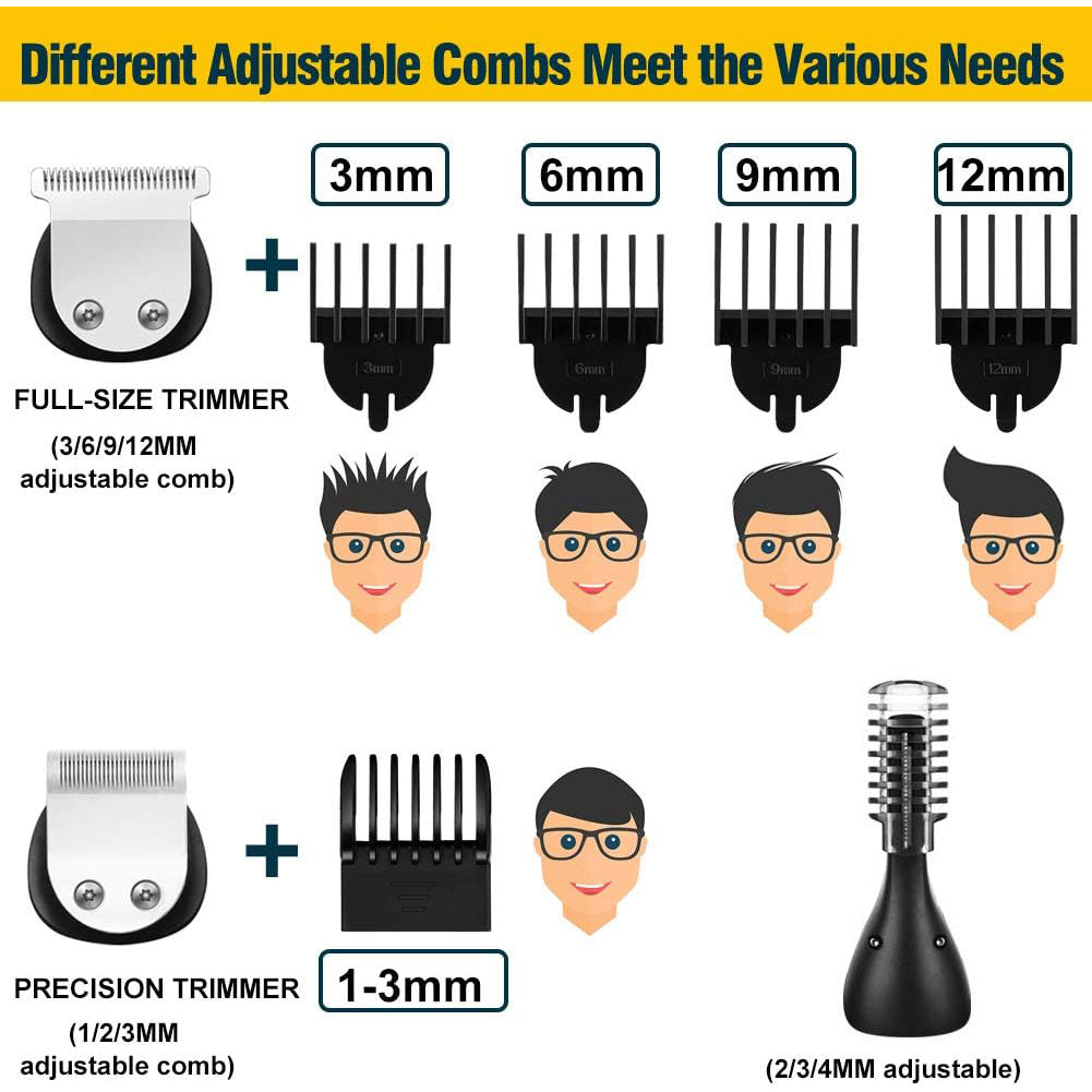 6 In 1 Hair Clipper Cordless Men Body Trimmer Shaving Machine Electric Beard Shaver Razor Ear Nose Trimmer Low Noise