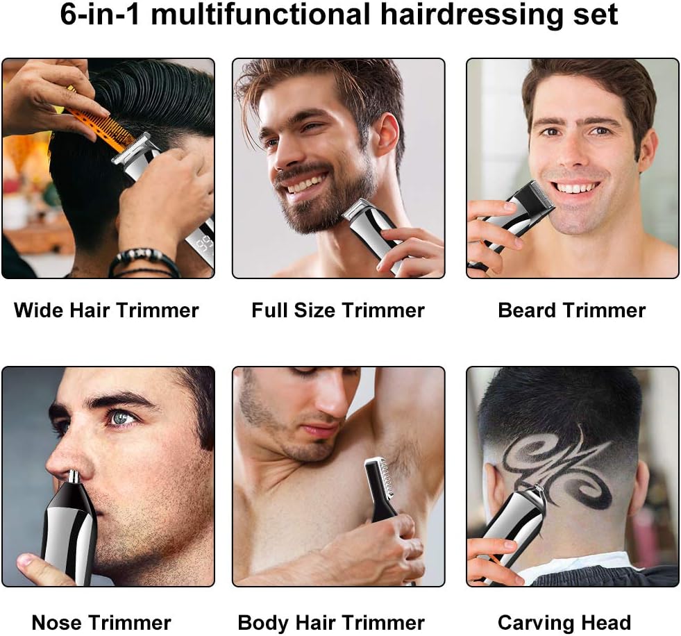 6 In 1 Hair Clipper Cordless Men Body Trimmer Shaving Machine Electric Beard Shaver Razor Ear Nose Trimmer Low Noise