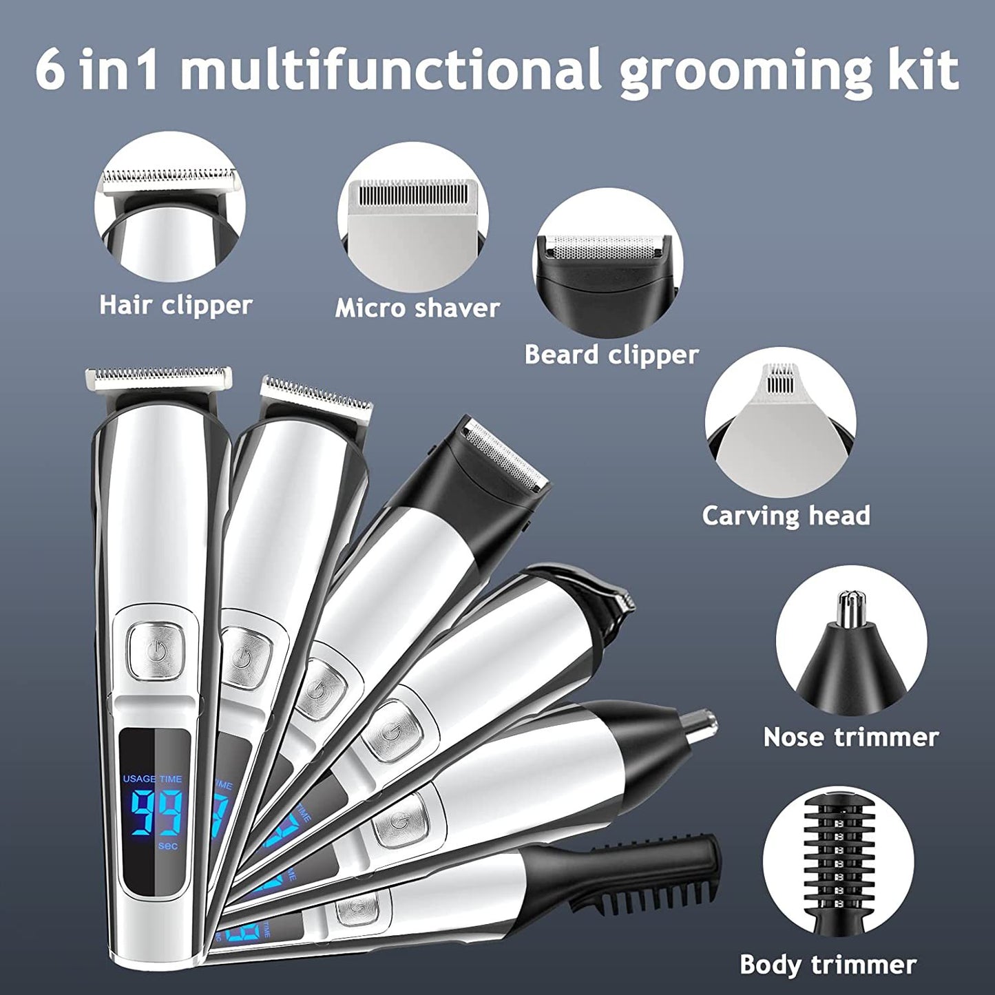 6 IN 1 multifunctional Hair Clipper Men Body Groomer Rechargeable Beard Shaver Cordless Trimmer Hair Cutting Machine Ear Nose Trimer