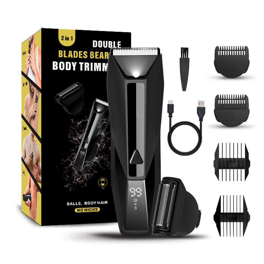 2 In 1 Electric Body Hair Trimmer Balls Shaver for Groin Pubic Replaceable Ceramic Blade Clipper Men Groomer Manscaping Machine Waterproof