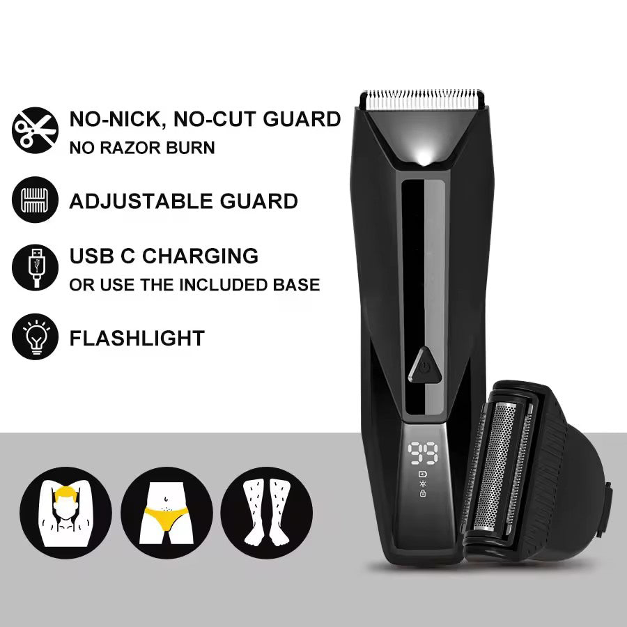 2 In 1 Electric Body Hair Trimmer Balls Shaver for Groin Pubic Replaceable Ceramic Blade Clipper Men Groomer Manscaping Machine Waterproof