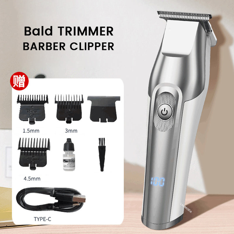 Lanmoda Bald Clipper Men Carving T Blade Hair Trimmer 0.1 mm for Barber Shop Beard Shaver Razor LED Digital Display