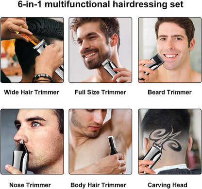 6 In 1 Hair Clipper Cordless Men Body Trimmer Shaving Machine Electric Beard Shaver Razor Ear Nose Trimmer Low Noise