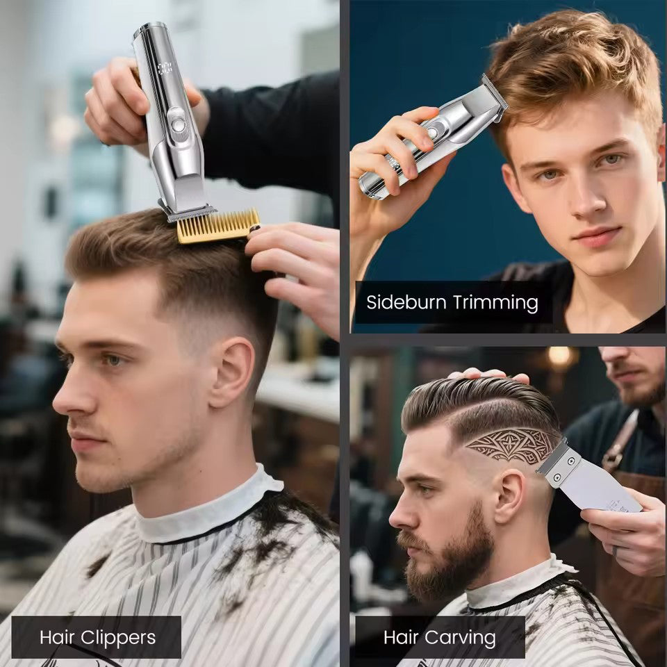 Lanmoda Bald Clipper Men Carving T Blade Hair Trimmer 0.1 mm for Barber Shop Beard Shaver Razor LED Digital Display