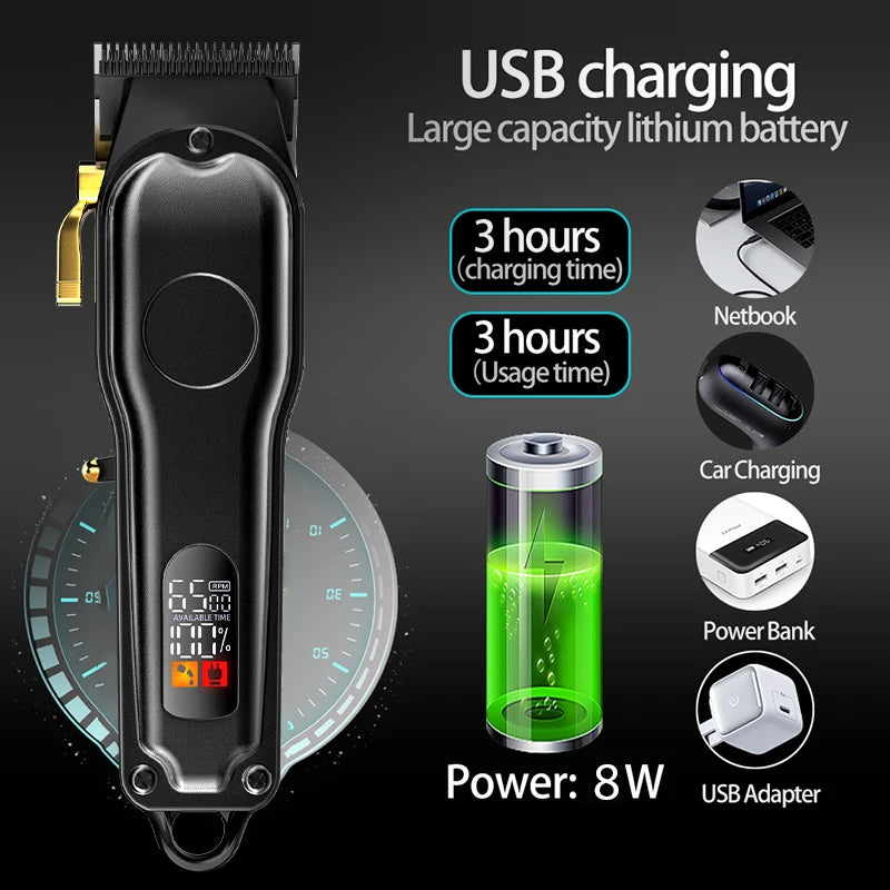 KIKIDO Hair Cutting Machine Professional Barber Clippers Cordless Cutter Machine Hair Digital Display Trimmer For Men Kids