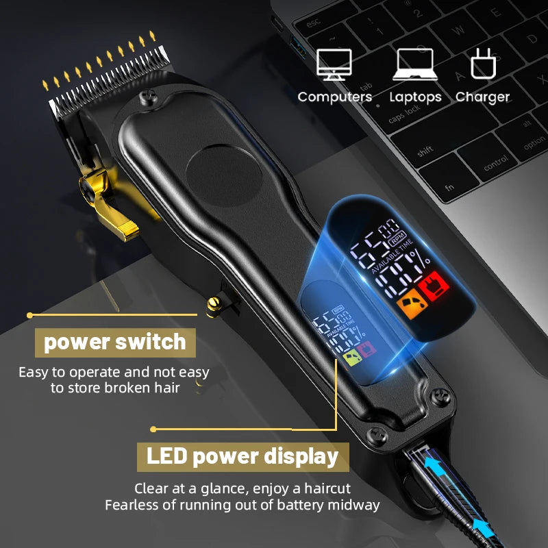 KIKIDO Hair Cutting Machine Professional Barber Clippers Cordless Cutter Machine Hair Digital Display Trimmer For Men Kids