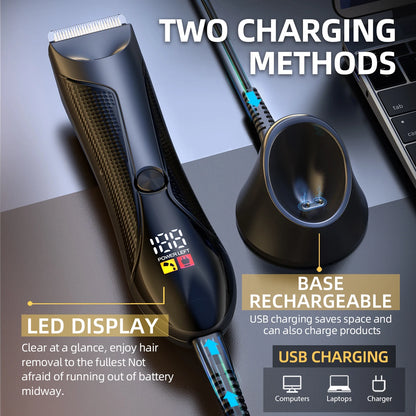 Body Hair Trimmer Machine Hair Clipper IPX6 Waterproof Cordless Men Electric Hair Cutting Bikini Trimmer for Men Groin Women Hair Remover