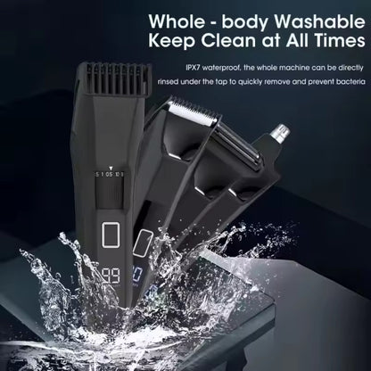 4-in-1 Body Trimmer IPX7 Waterproof Men's Grooming Clipper Beard & Nose & Ear Hair Trimmer Ball Shaver Multifunctional