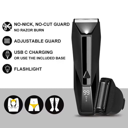 2 In 1 Electric Body Hair Trimmer Balls Shaver for Groin Pubic Replaceable Ceramic Blade Clipper Men Groomer Manscaping Machine Waterproof