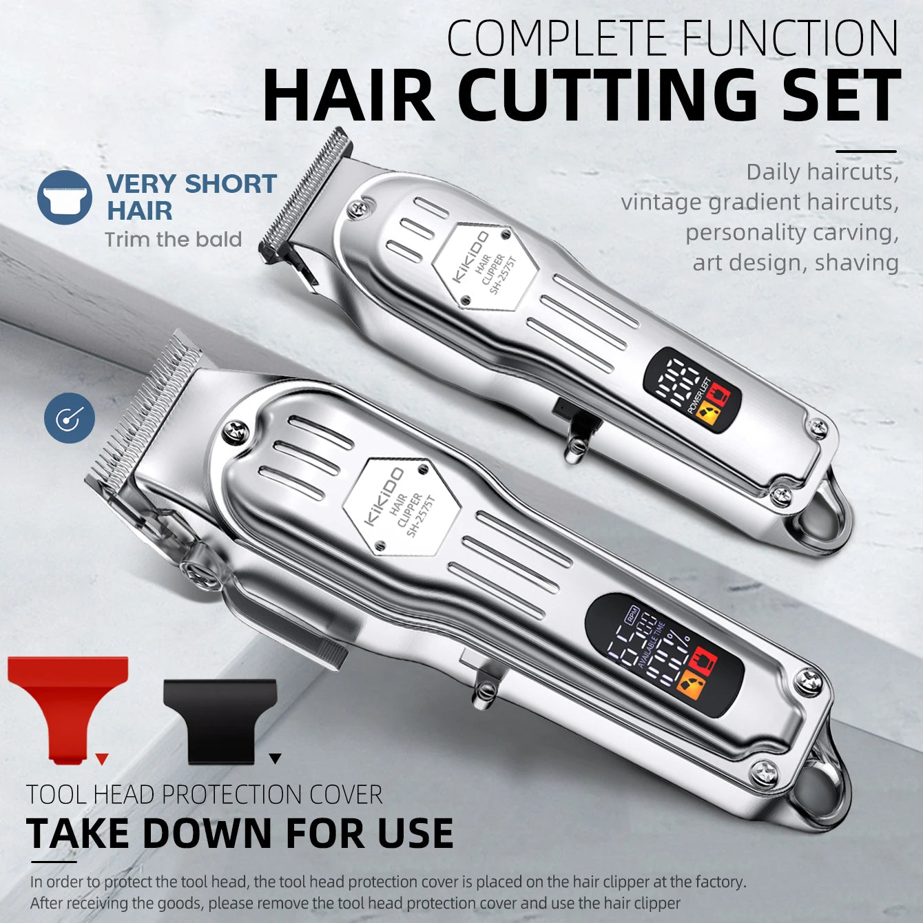 KIKIDO Professional 2 IN 1 Hair Clippers Barber Cutting Machine Rechargeable Shaving Trimmer Cordless Haircut Kits For Men