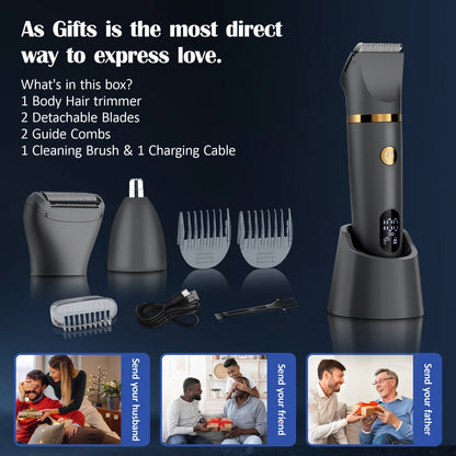 3 In 1 Body Trimmer For Men Hair Clipper Electric Shaver USB Recharging LCD Display Body Grooming Kit