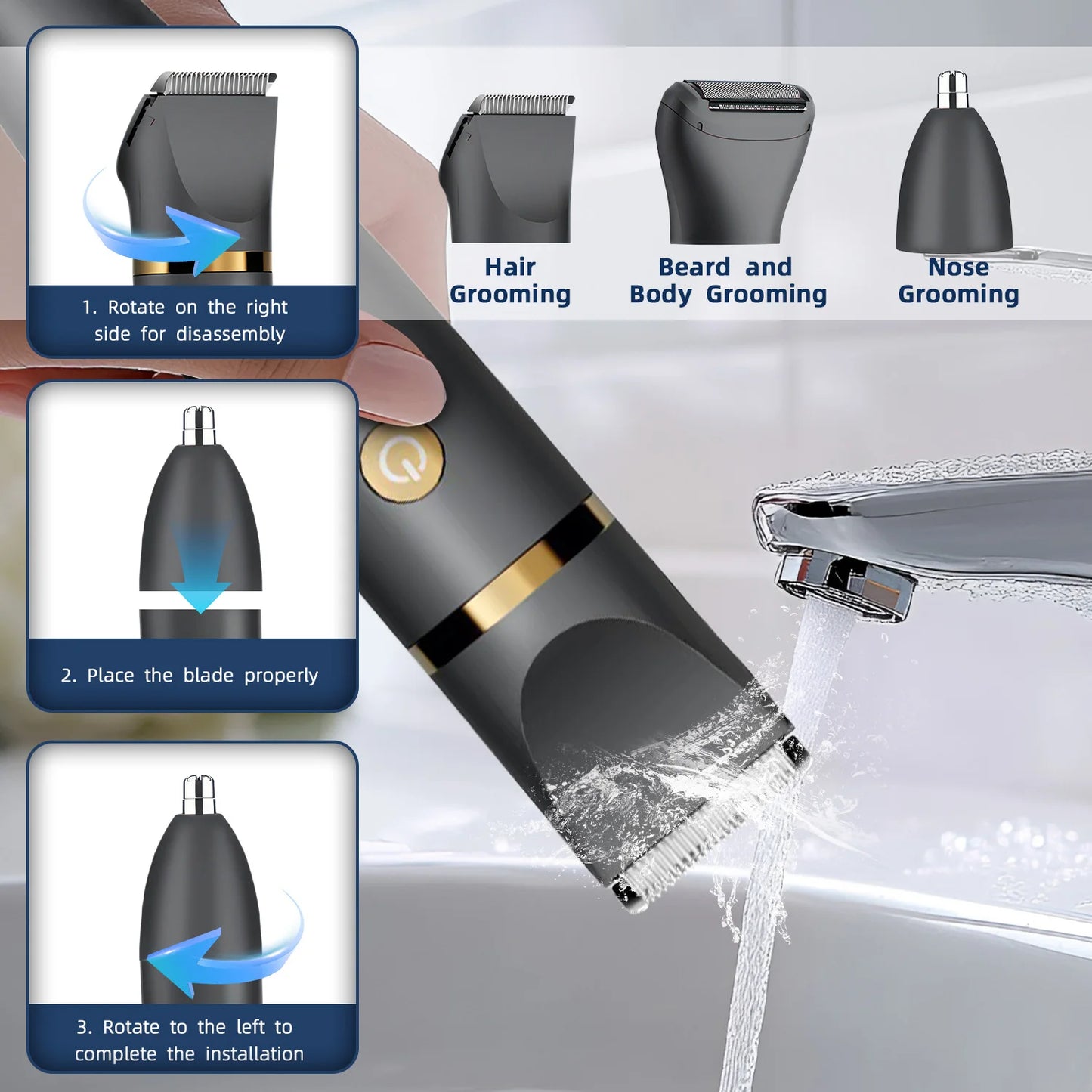 3 In 1 Body Trimmer For Men Hair Clipper Electric Shaver USB Recharging LCD Display Body Grooming Kit