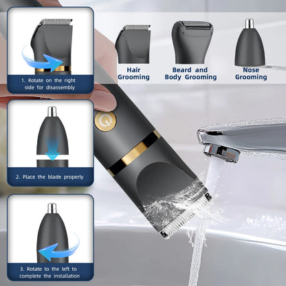 3 In 1 Body Trimmer For Men Hair Clipper Electric Shaver USB Recharging LCD Display Body Grooming Kit