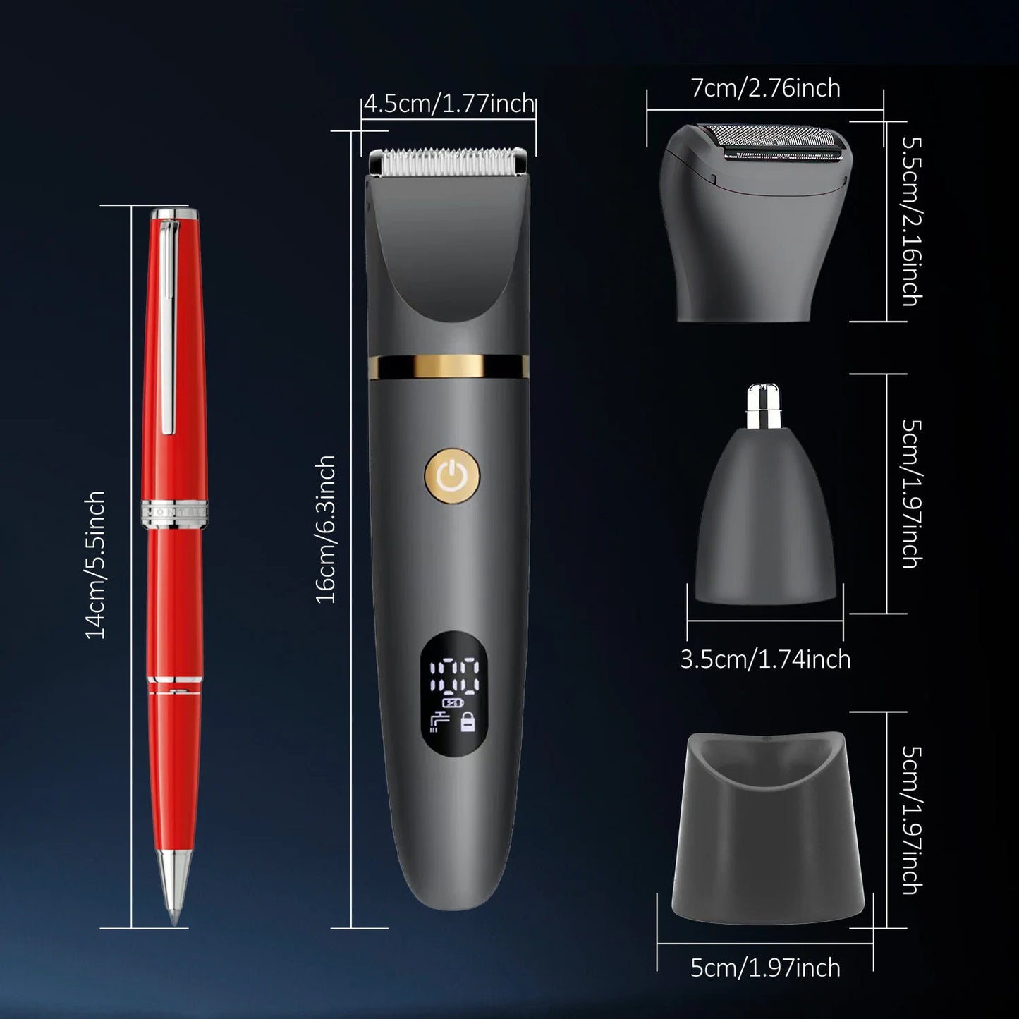 3 In 1 Body Trimmer For Men Hair Clipper Electric Shaver USB Recharging LCD Display Body Grooming Kit