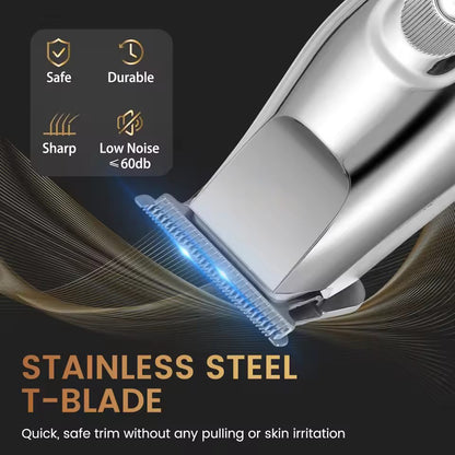 Lanmoda Bald Clipper Men Carving T Blade Hair Trimmer 0.1 mm for Barber Shop Beard Shaver Razor LED Digital Display